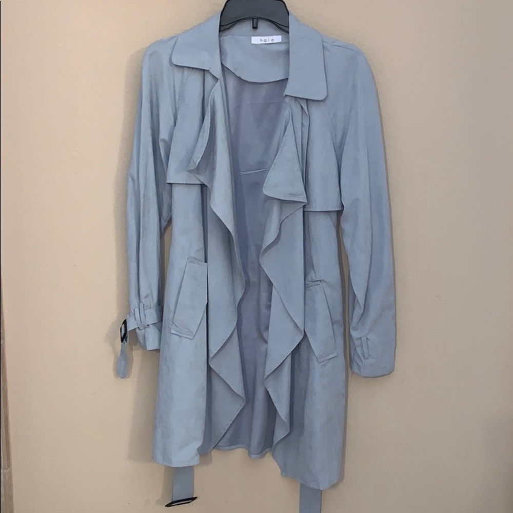 Halo sky blue faux suede trench jacket. DREAMY!